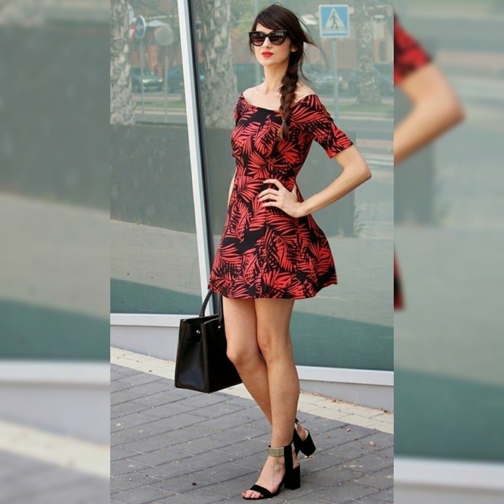 Zara Red&Black Palm Mini Dress